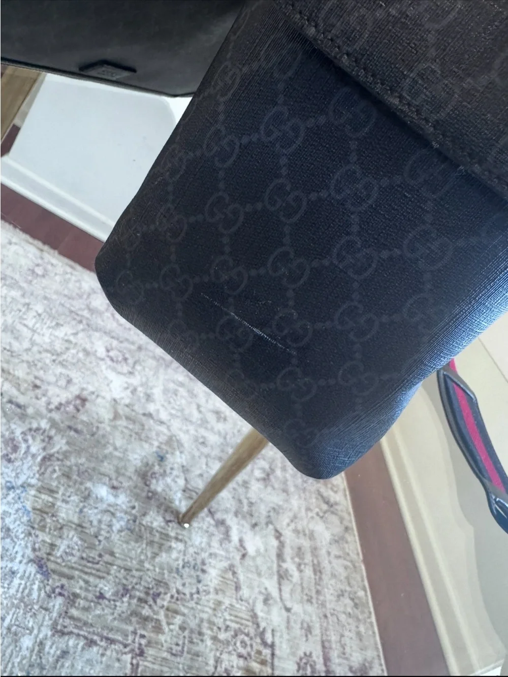 Gucci Black GG Supreme Diaper Bag with Red and Blue Web Strap